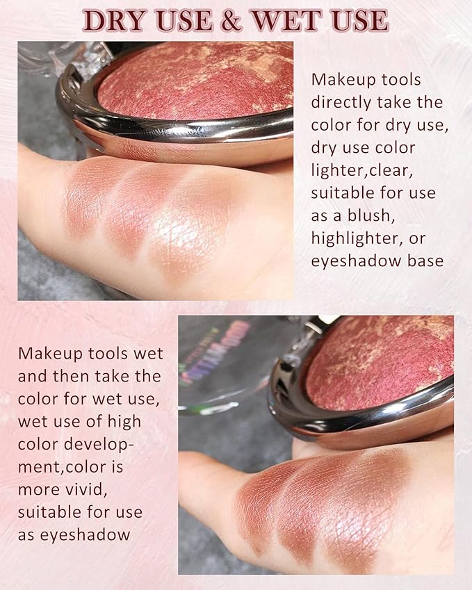 Baked Powder Blush, Glow Marbleized Blush Powder Palette,Lightweight Shimmery Cruelty-Free face Blush for Cheeks,Eyeshadow & Highlight,Makeup Gift for Women rubores de maquillaje(0.49Ounce)-04-Velvo Beauty