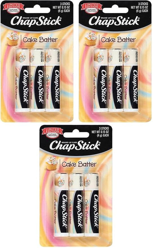 Chap Stick Lip Care - Limited Edition - Cake Batter - 3 Count Sticks Per Package - Pack of 3 Packages-Velvo Beauty