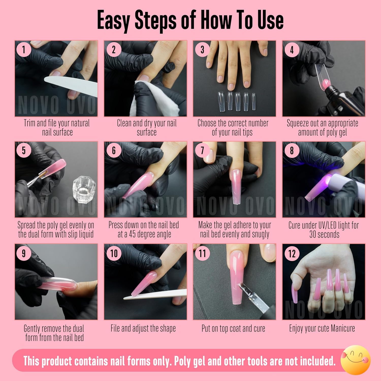 Tapered Square (Sculpted) Nail Dual Forms for Poly Gel Extension with Guiding Line Inside, XL XXL Reusable Full Cover Acrylic Builder Hard Gel Polygel Molds x 15 sizes 150 Pcs-Velvo Beauty