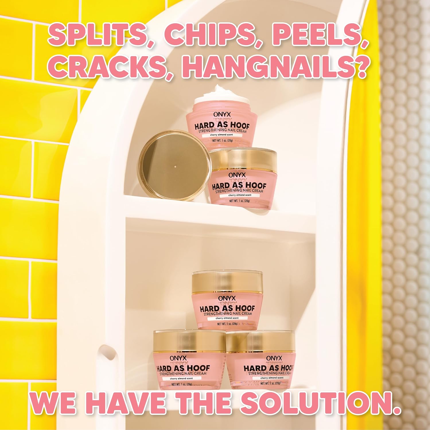 Onyx Professional Hard as Hoof Nail Strengthening Cream, Cherry Almond Scent - Made in USA, Nail Growth & Conditioning Cuticle Cream Stops Splits, Chips, Cracks & Strengthens Nails, 1 oz-Velvo Beauty