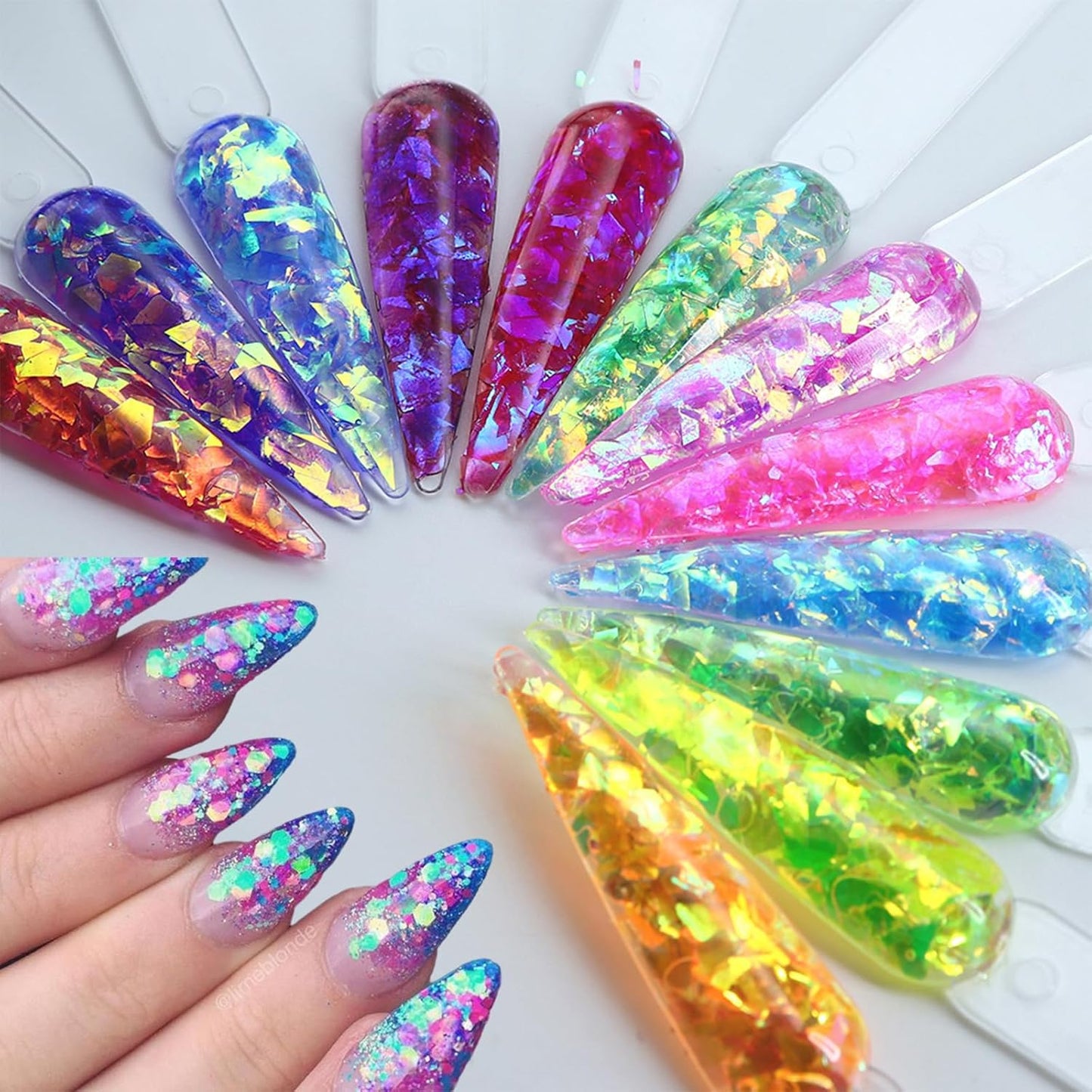 12Grids Holographic Mermaid Colorful Nail Art Glitter,Irregular Rainbow Candy Color Nail Art Flakes Sequins Gradient Bright Ice Slag Nail Sequins Summer Metallic Foil Nail Supplies DIY Nail Decoration-Velvo Beauty