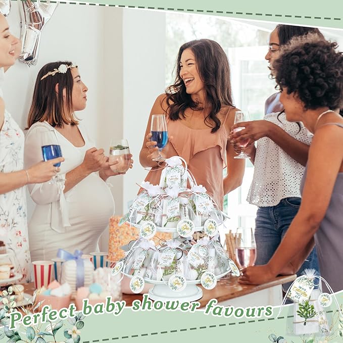 60 Sets 360 Pcs Lip Balm Soap Keychain Favors Eucalyptus Greenery Baby Shower Favors with Organza Bag Gift Card Faux Eucalyptus Greenery for Baby Shower Gift Gender Reveal Guest Prize-Velvo Beauty