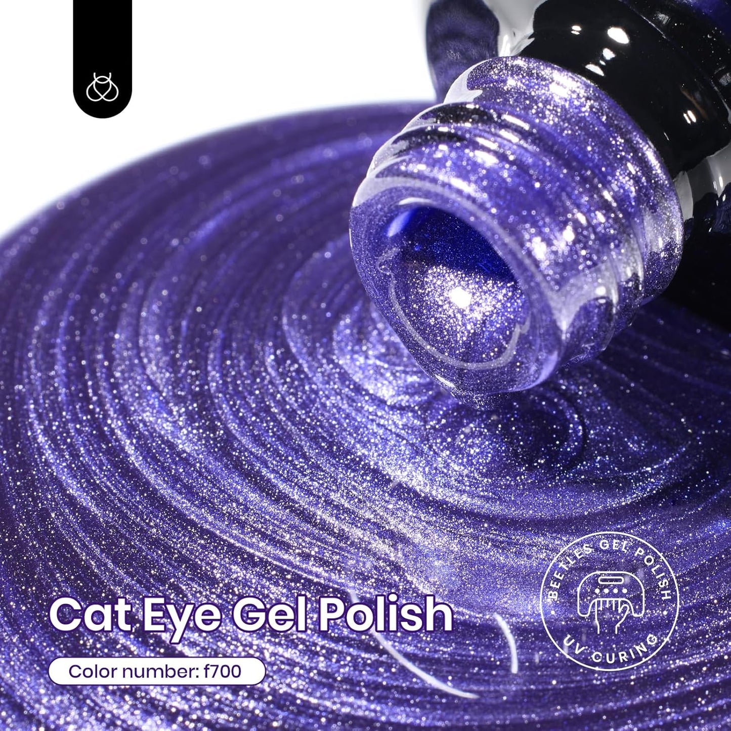 Beetles Cat Eye Gel Nail Polish, 15ML Purple Cat Eye Holographic Glitter Gel Polish with Magnet Soak Off UV Shimmer Velvet Gel Celestial Veil Series French Nail Art Design Manicure Gifts for Women-Velvo Beauty