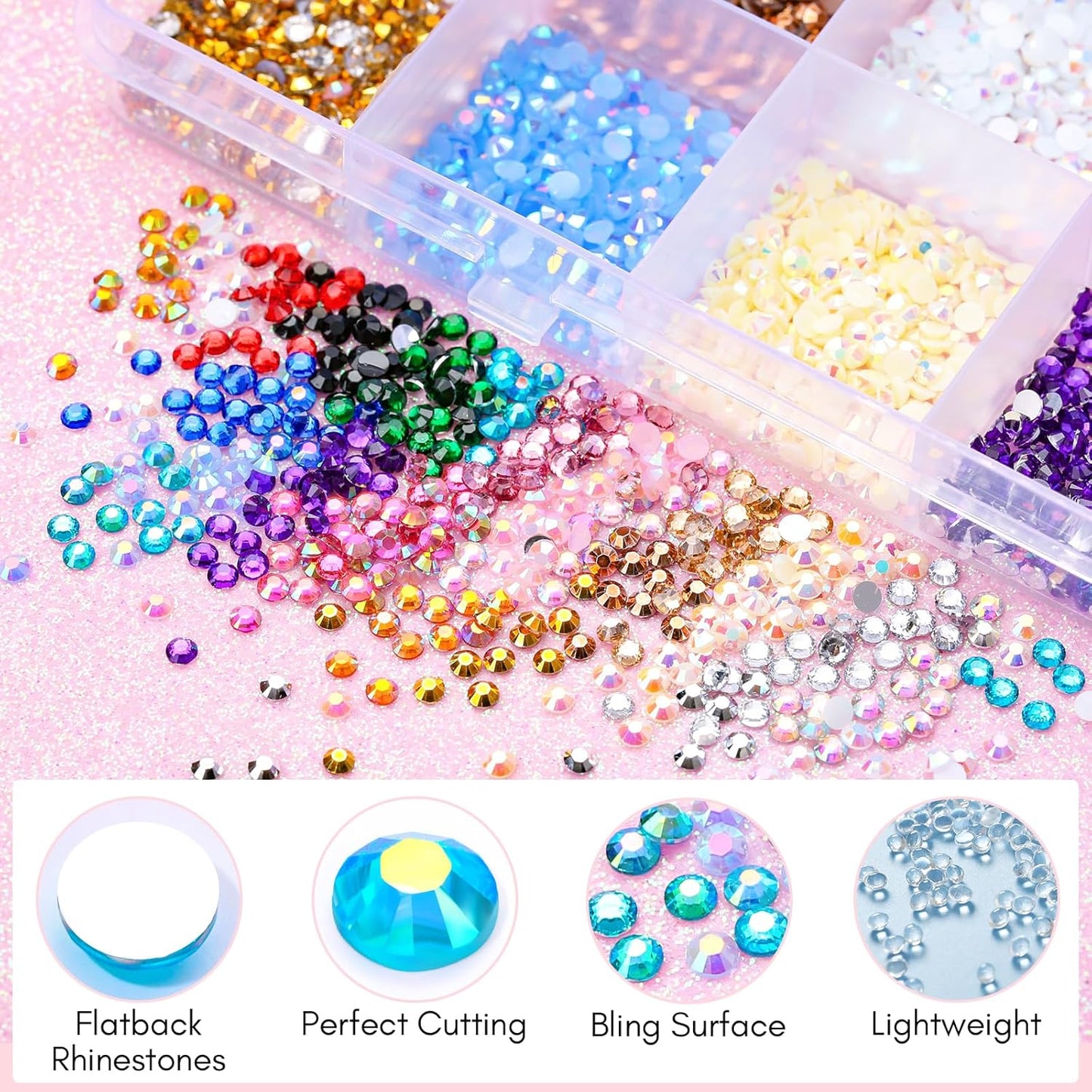 Makartt Nail Rhinestone Glue Kit: 15ml Strong Gems Adhesive Gel with 3360pcs 24 Colors Flatback Crystals Rhinestones for 3D Nails Art, Includes Tweezer, Home & Salon Manicure Kit-Velvo Beauty