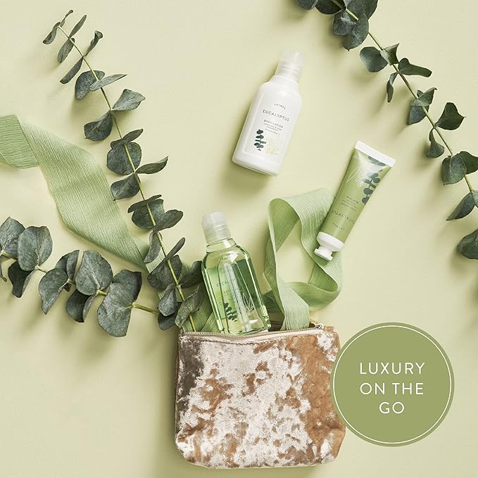Thymes Travel Set and Beauty Bag - Contains Body Wash, Body Lotion & Hand Cream - Eucalyptus-Velvo Beauty