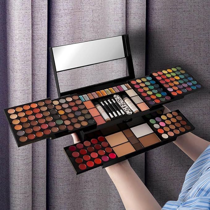 M 187 Colors Professional Makeup Palette - All-in-One Kit With Eye Shadows, Lipsticks, Mascara, Foundations, Blushes, Brow Pencils, Nail File - Makeup Gift Set for Women and Girls-Velvo Beauty
