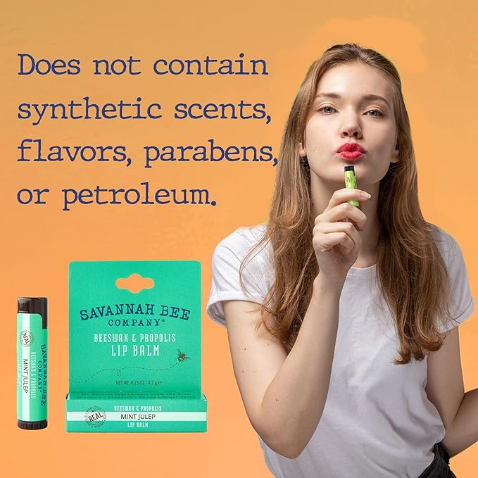 Savannah Bee Mint Julep Lip Balm 0.15 oz - Invigorating Mint Flavor - Natural Ingredients for Supple, Soft Lips - Convenient Hanger Design-Velvo Beauty