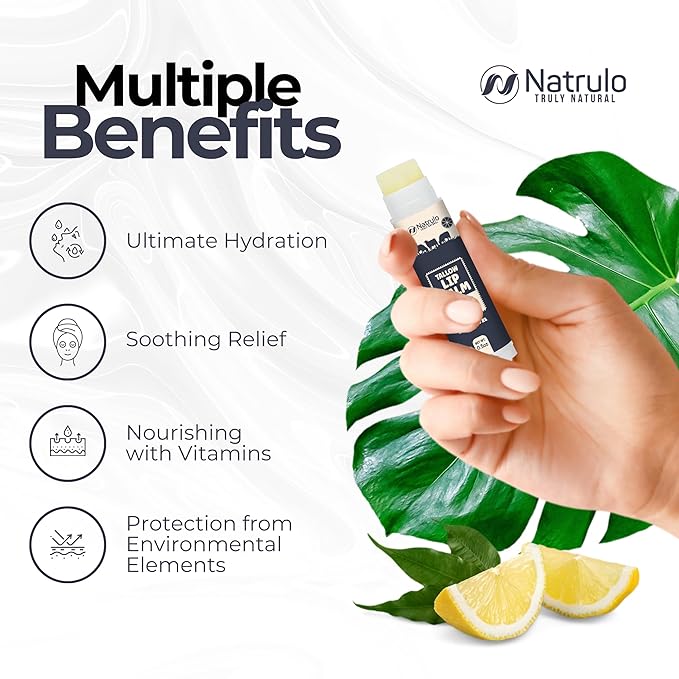 Beef Tallow Lip Balm – Natural Tallow Beeswax Chapstick – Hydrating Moisturizer Grass Fed Bison Tallow Balm Lip Care – Soothes Chapped, Dry Lips, Sensitive Skin – Long Lasting & Vitamin Rich USA-Made-Velvo Beauty