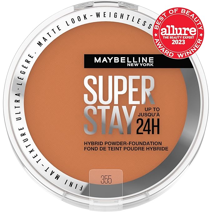 Maybelline Super Stay Up to 24HR Hybrid Powder-Foundation, Medium-to-Full Coverage Makeup, Matte Finish, 355, 1 Count-Velvo Beauty