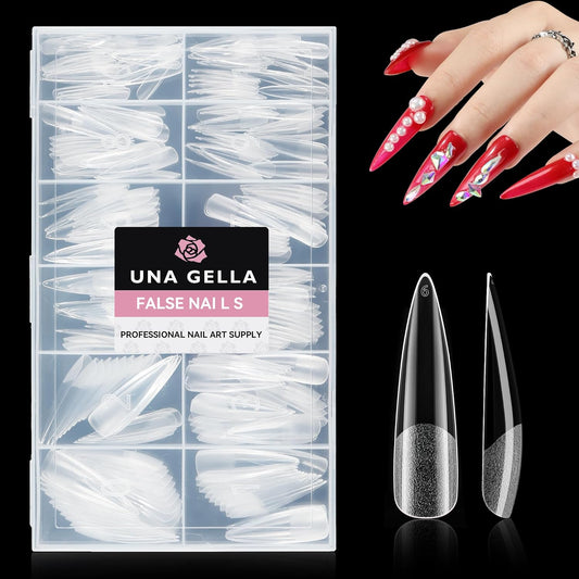 UNA GELLA Halloween XXL Stiletto Nail Tips, 312pcs Pre-Shape Extra Long Stiletto Nails Tips Pre Etched Full Cover No Need File Clear Fake Nails for Party DIY Art Salon 12 Sizes-Velvo Beauty