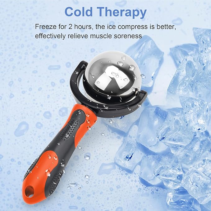 Cold Massage Roller Ball, Cold Therapy Relief, Portable Fitness Ice Roller Ball with Handle, Great Tool for Back/Neck Pain (Orange)-Velvo Beauty