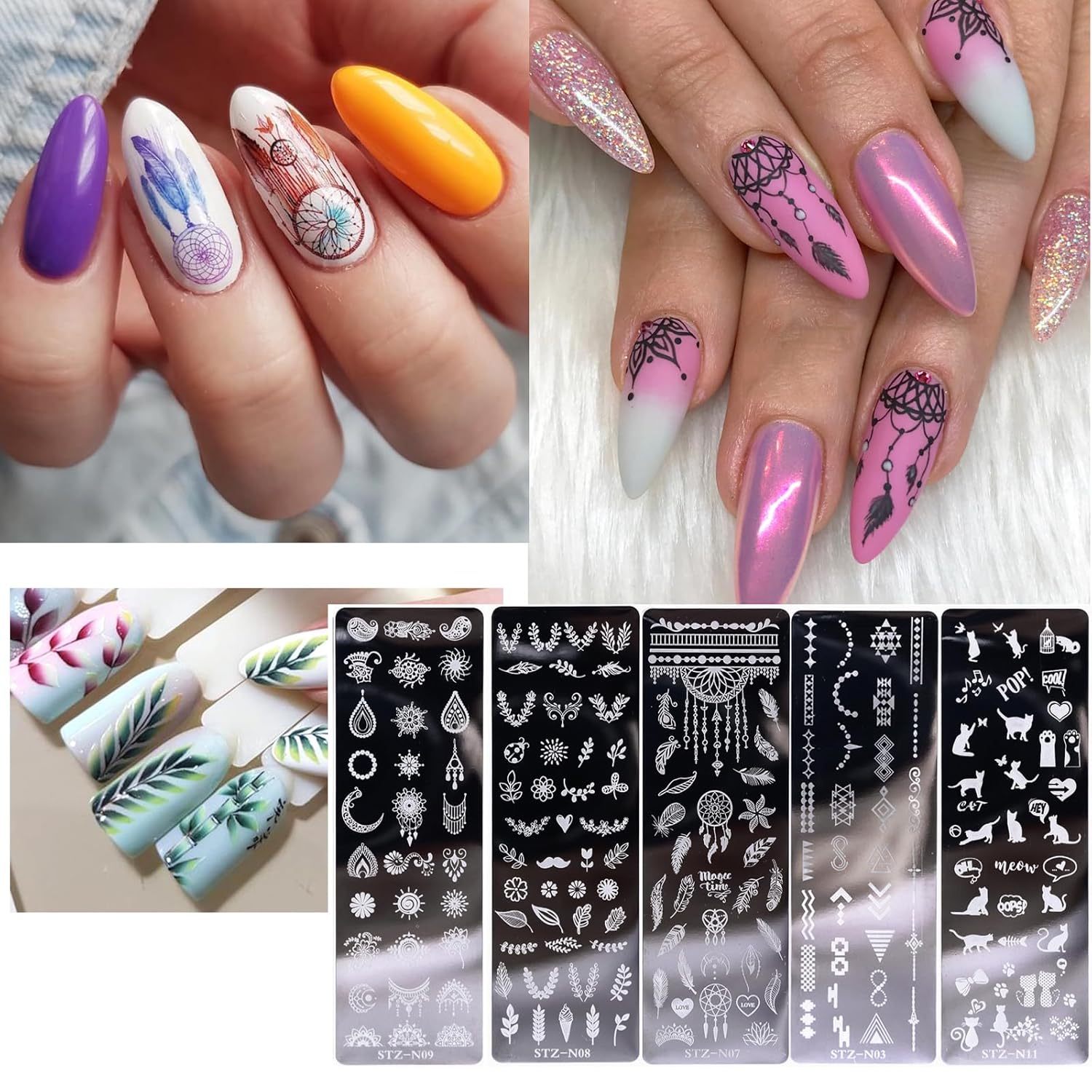 AddFavor Nail Stamper Kit 8pcs Stamping Plates Minimalist Geometric Butterfly Leaf Image Template for DIY Decorating Polish Gel Plate Print Stamper Manicure Stencils Tools-Velvo Beauty