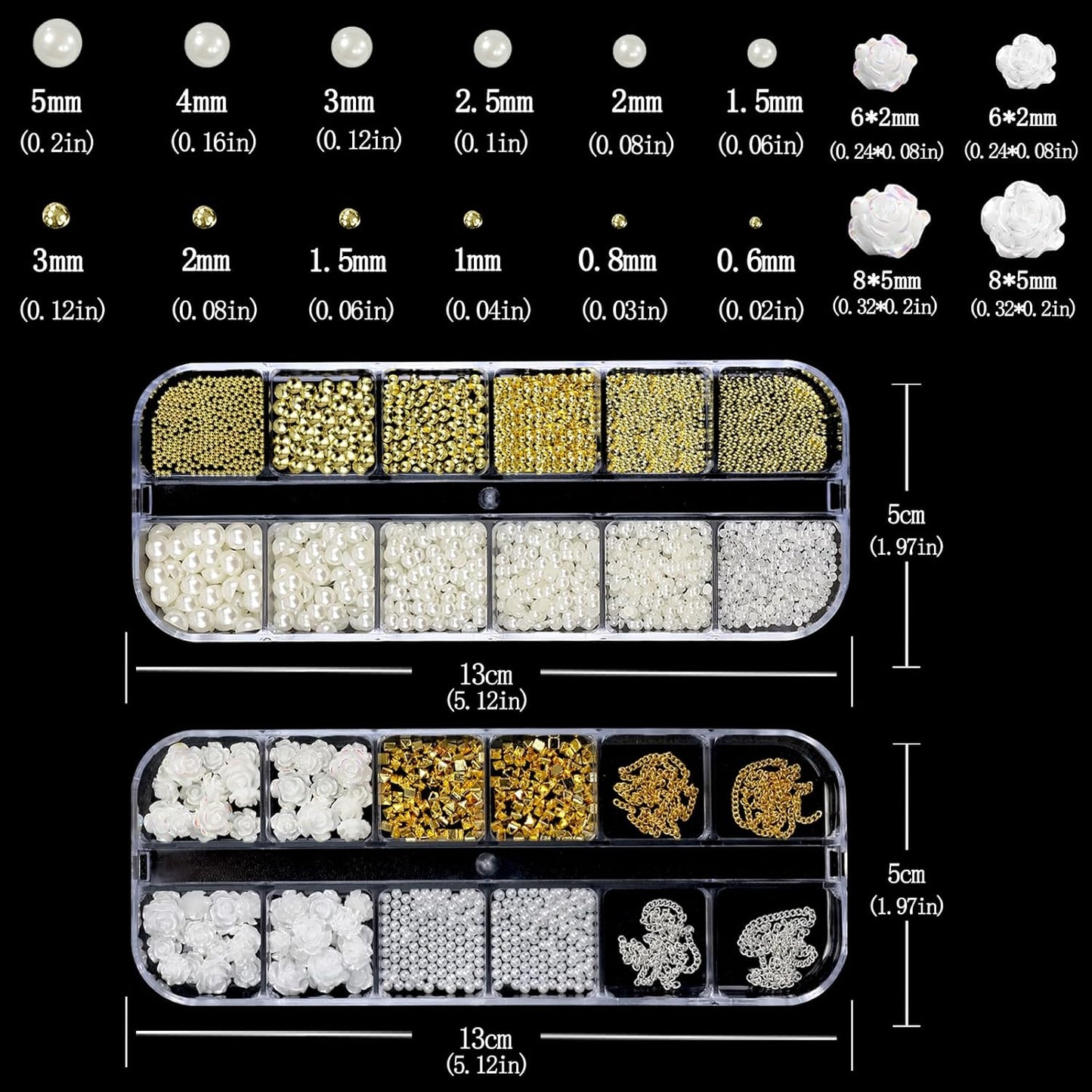 Nail Art Charms with Rhinestones Glue Gel White Flatback Pearls Luxurious Nail Charms Supplies Accessories Gold Silver Chains Nails Gems Jewelry Pearls for Women Nails Design-Velvo Beauty