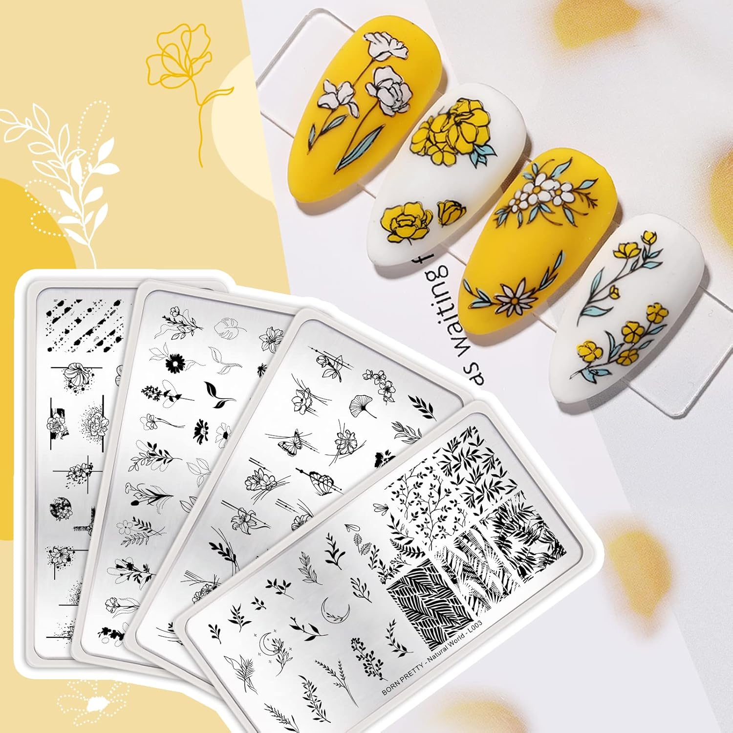 BORN PRETTY Stamping Temeplates Nail Art Stamping Plates Flower Leaves Theme Nail Image Plates Nail Manicuring DIY Printing Tools 4PCS-Velvo Beauty