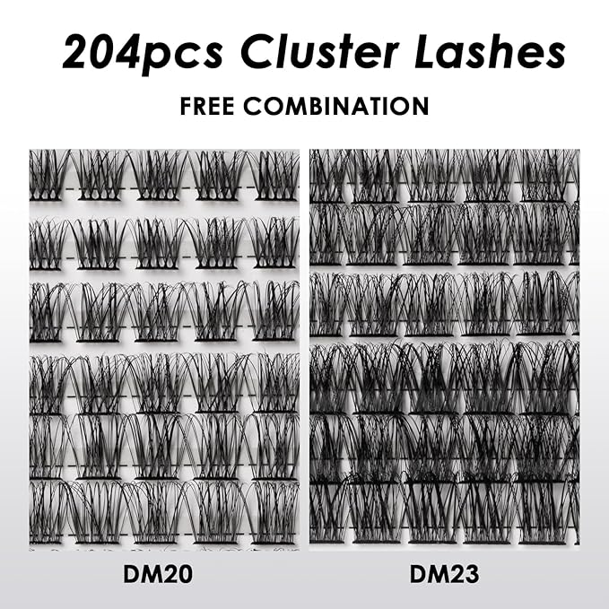 Lash Clusters 204 Pcs Individual Lashes Clusters Eyelash Extensions False Eyelashes DIY Lash Extension Kit Reusable False Eyelashes Natural Look Mix 10-16mm C D Curl(DM20+DM23)-Velvo Beauty