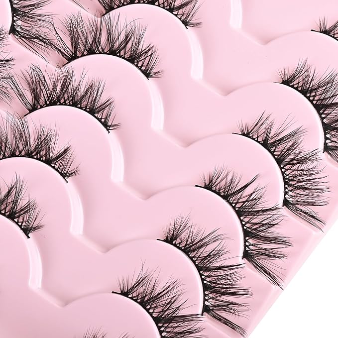 FARRED Half Eyelashes Natural False Lashes Wispy Cat Eye Strips Eyelash 14 Pairs Faux Mink Strip Eye Lashes Pack for Daily Makeup (F20 | 8-15 mm)-Velvo Beauty