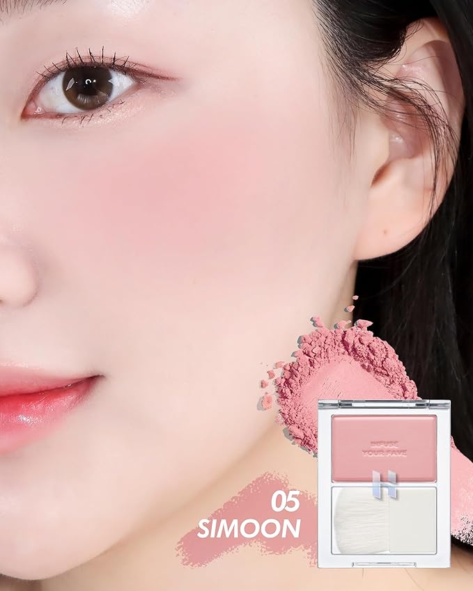 HOLIKA HOLIKA Infusing Blush with Brush - Lightweight, Smooth, Blendable Cheek Blusher, Sebum-Control, Natural Pore Coverage, Built-In Brush, Long-Lasting Pigment for Romantic Mood (05 SIMOON)-Velvo Beauty