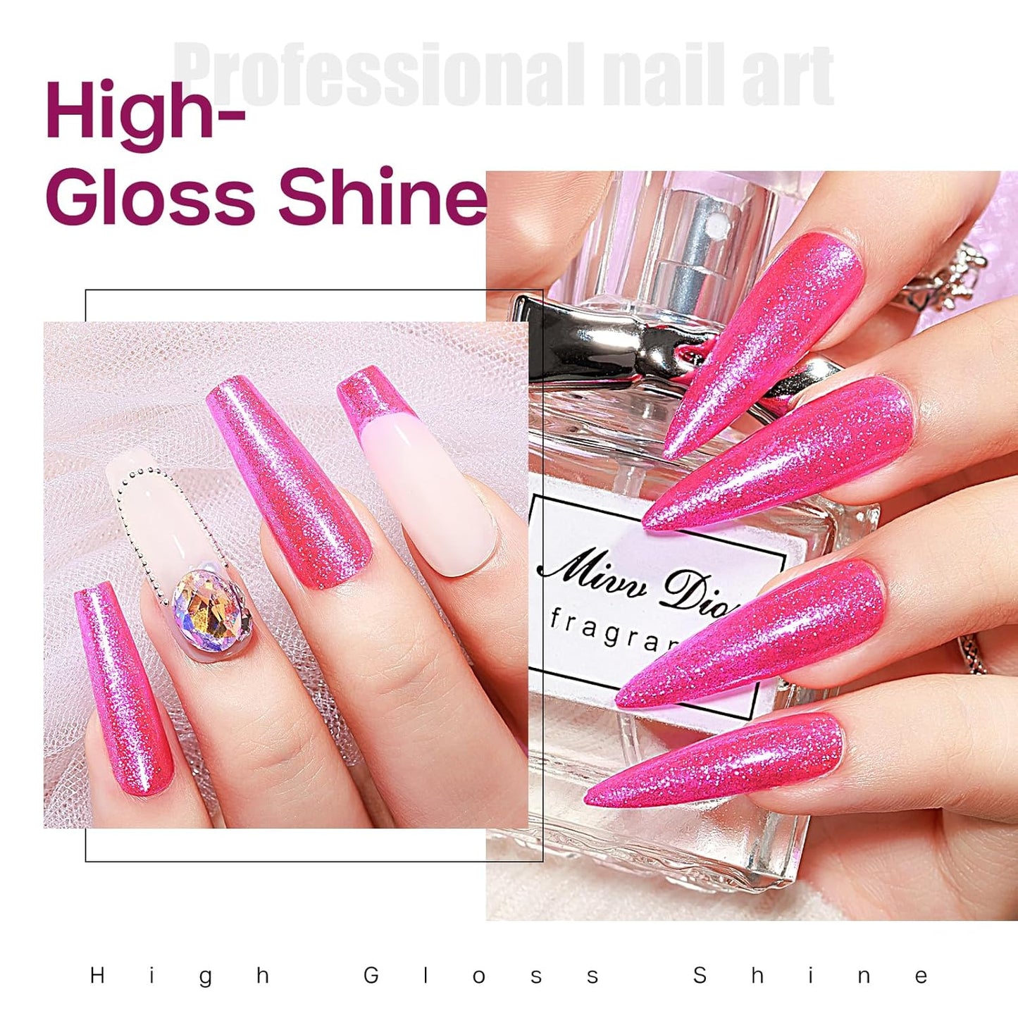 MIZHSE Quick Dry Glitter Rose Red Nail Polish, Shimmery Nail Polish Fast Drying, 15ml High Glossy Sparkly Shiny Nail Lacquer Nail Art Salon Manicure Home-Velvo Beauty