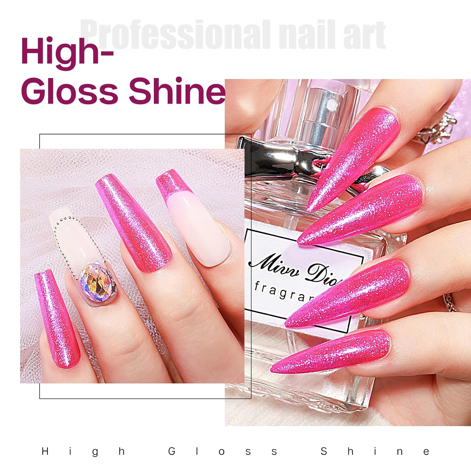 MIZHSE Quick Dry Glitter Rose Red Nail Polish, Shimmery Nail Polish Fast Drying, 15ml High Glossy Sparkly Shiny Nail Lacquer Nail Art Salon Manicure Home-Velvo Beauty