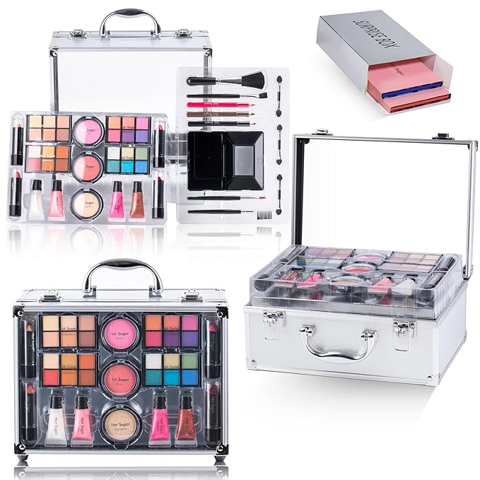 Hot Sugar Makeup Set for Teen Girls Ages 10-12, All in One Beginner Makeup Kit for Women, Cosmetics Gift Set for Birthday Christmas (Clear02)-Velvo Beauty