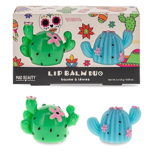 Mad Beauty Fiesta Forever Lip Balm Duo | Cactus-Shaped | Pineapple & Lime Scents | Cruelty-Free | Fun and Moisturizing Lip Care-Velvo Beauty