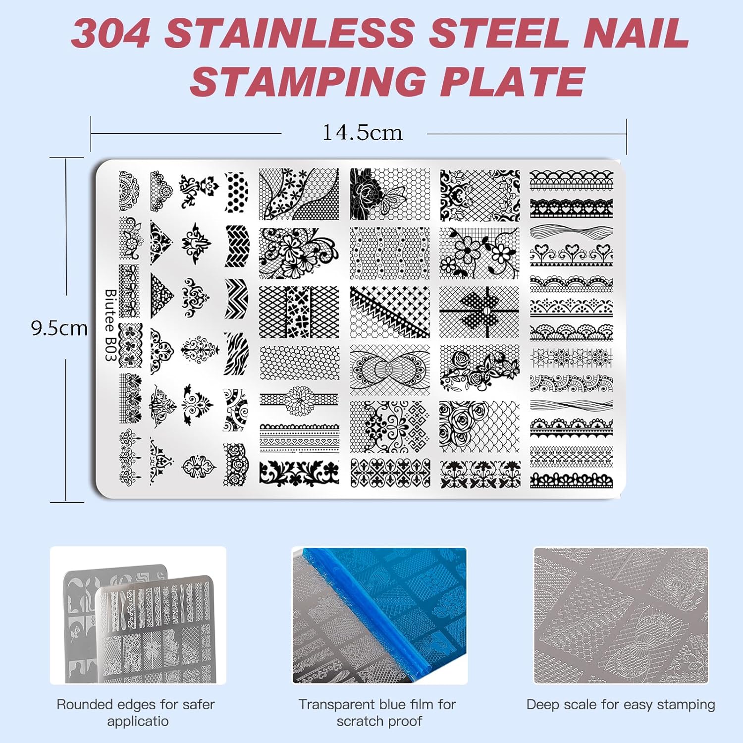 Biutee Nail Stamping Plates Set 2 PCS Large Plate 110 Patterns Nail Art Stamper Scraper Nail Stamp Template Kit French Line Lace Flower Design Masnicure Plates-Velvo Beauty