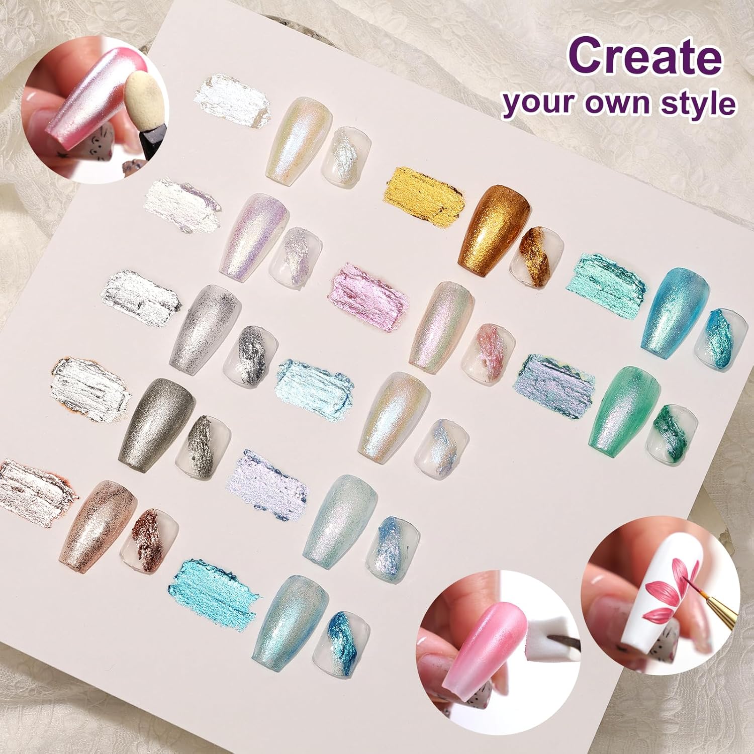 Gradient Painting Gel, 12 Gliter Colors Ombre Gel Nail Polish for Pigment Pat Silver&Gold Pink Blue Aurora color Bright Nails, French Manicure DIY Nail Art No-wipe Palette for Women-Velvo Beauty