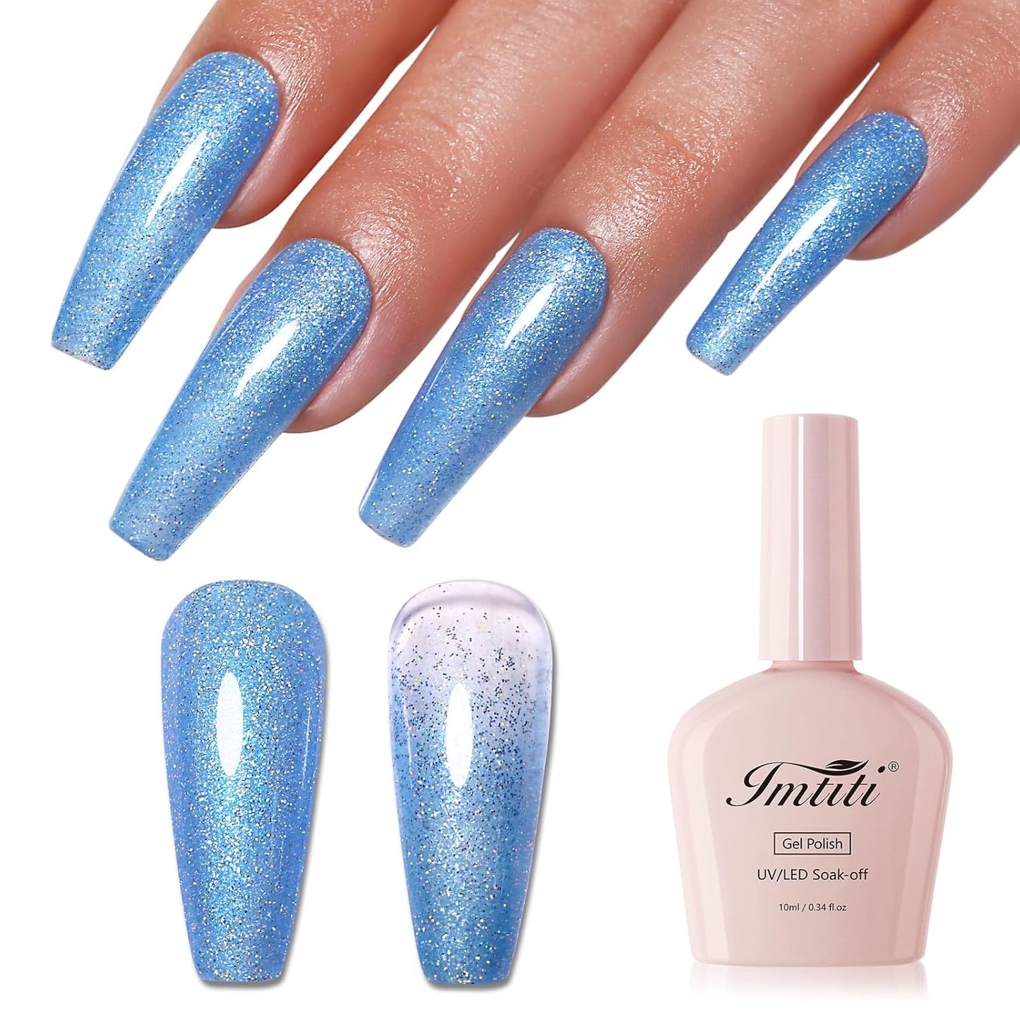 Imtiti Glitter Gel Nail Polish, Bright Blue Glitter Nail Gel Polish Diamond Shimmer Sparkle Soak Off UV LED Spring Summer Manicure 10ML-Velvo Beauty