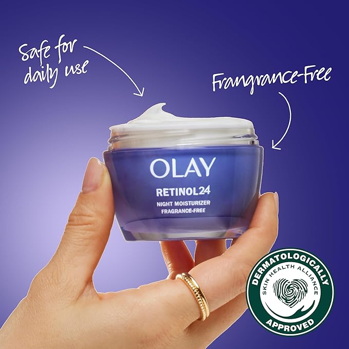 Olay Retinol 24 Face Moisturizer, Anti-Aging Night Cream for Women, Fragrance-Free, Non Greasy - Anti-Wrinkle, Smooth Fine Lines, Tightening, Hydrating Skin Care - Peptides, Glycerin, 1.7 Oz-Velvo Beauty