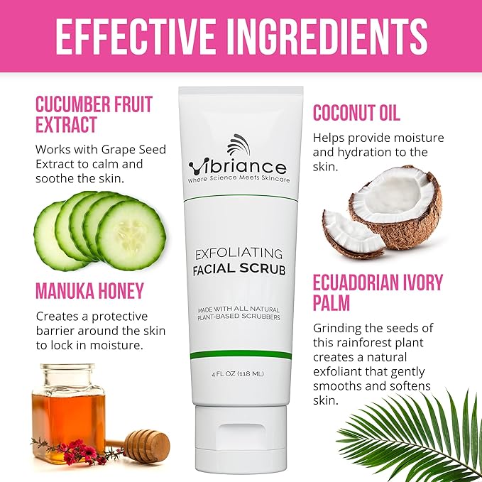 Vibriance Ultra-Gentle Face Scrub, 4 fl oz - Exfoliating Facial Wash Unclogs Pores - Sulfate and Paraben-Free Exfoliator For All Skin Types - Made with Natural Ingredients-Velvo Beauty