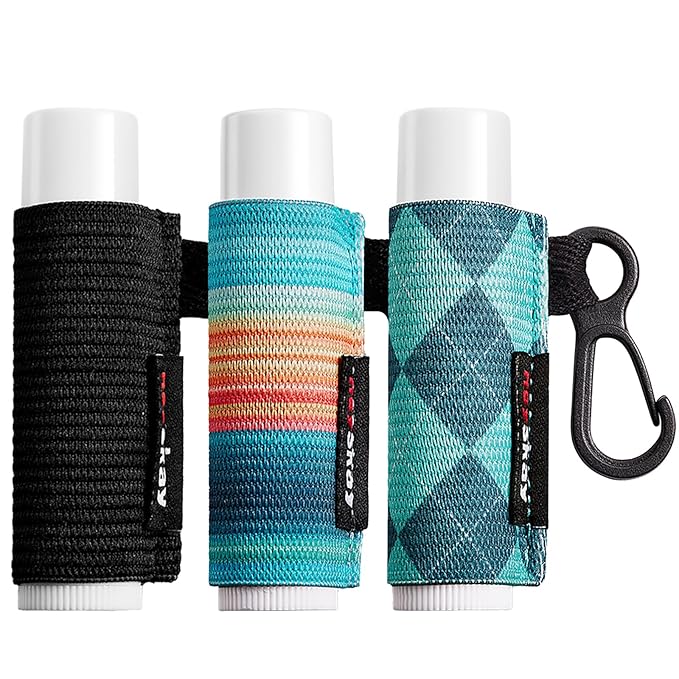 Lip Balm Holder Sleeves Keychain Chapstick Elastic Sleeves(Black/Color strip/Geometrical pattern)-Velvo Beauty