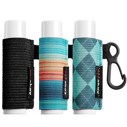 Lip Balm Holder Sleeves Keychain Chapstick Elastic Sleeves(Black/Color strip/Geometrical pattern)-Velvo Beauty