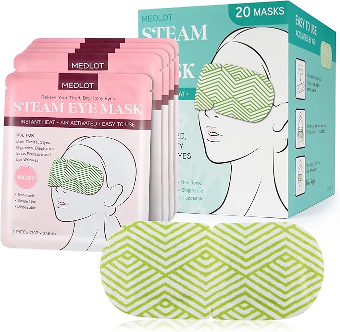 Steam Eye Masks, 20 Packs Heated Eye Mask for Dry Eyes, Puffy Eyes, Dark Circles, Disposable Moist Warm Eye Mask for Sleeping, Relief Eye Fatigue Hot Sleep Eye Mask, Unscented-Velvo Beauty