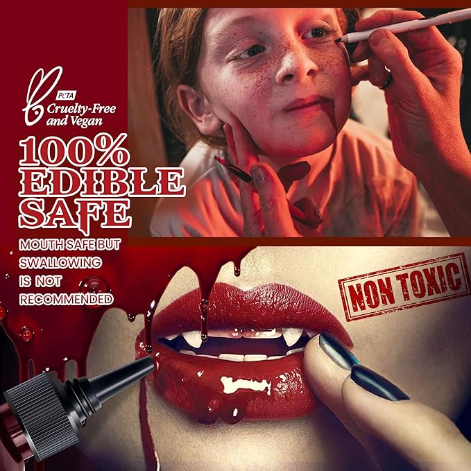3Pcs Halloween Fake Blood Makeup Kit Realistic SFX Makeup Set - Blood Spray 2.03oz + Coagulated Blood 1.06oz + Dripping Blood 2.03oz, Edible Washable Special Effects Faux Blood for Zombie Vampire-Velvo Beauty