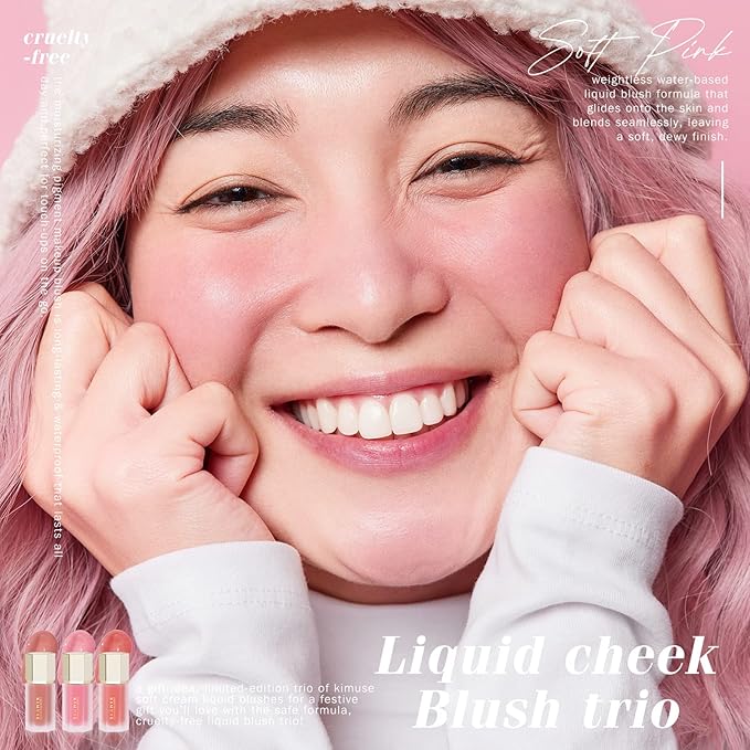 KIMUSE Soft Pink Gel-Cream Blush Trio, Liquid Blush for Cheeks, Weightless, Long-Wearing, Smudge Proof, Natural-Looking, Dewy Finish, Skin Tint Blush Makeup, 0.42 Fl Oz (love pink)-Velvo Beauty