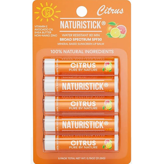 Naturistick SPF 30 Vegan Lip Balm – Mineral Sunscreen with Zinc Oxide | Broad Spectrum UVA/UVB Protection | 100% Natural, Coral-Friendly Formula | Oxybenzone Free | 5-Pack Citrus | Made in USA-Velvo Beauty