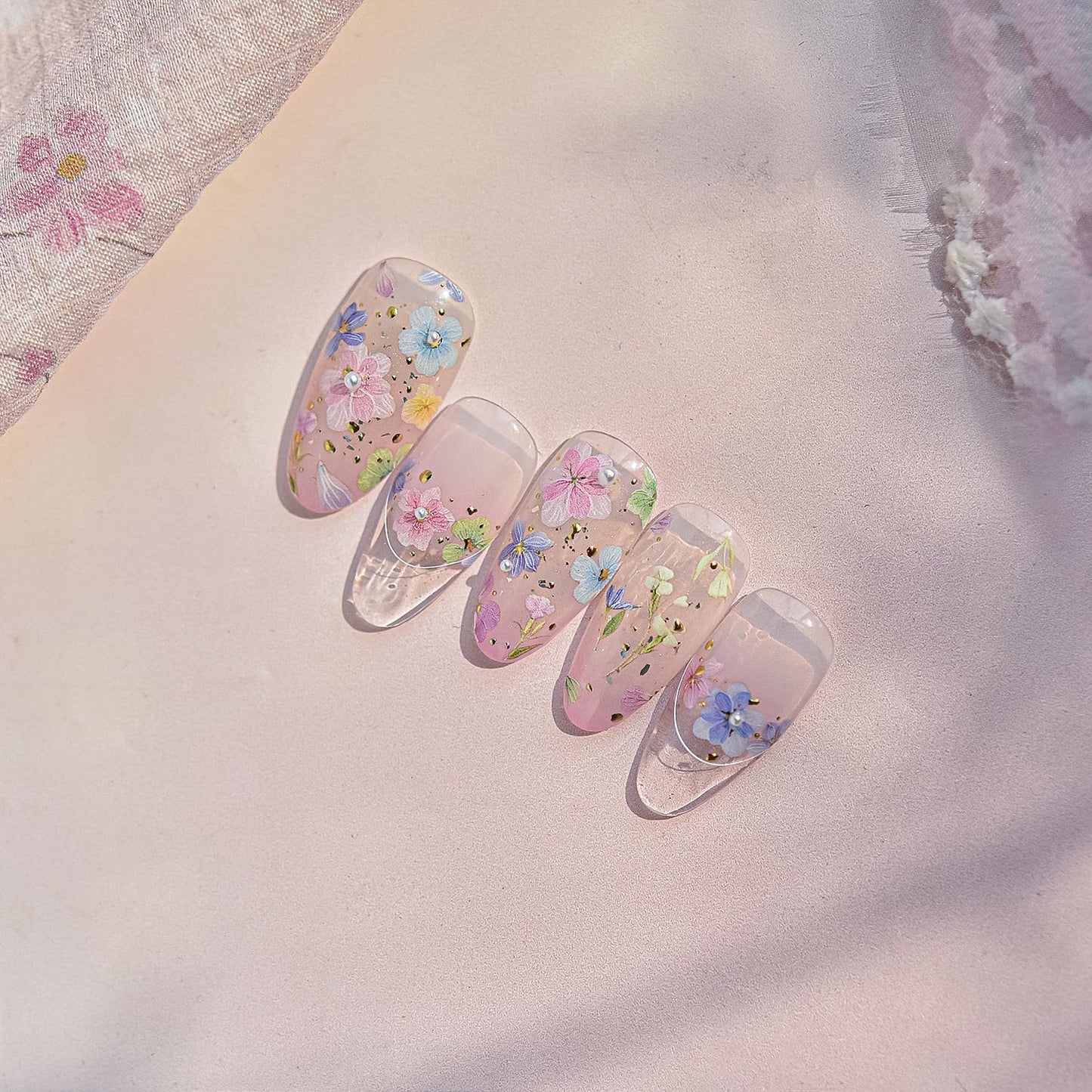 Dried Flower Nail Art Stickers Colorful Flowers Nail Decals for Acrylic Nails 3D Self Adhesive Glitter Designs Nail Sticker Cute Floral Nail Decal Spring Summer Manicure Supplies for Women DIY Decor-Velvo Beauty