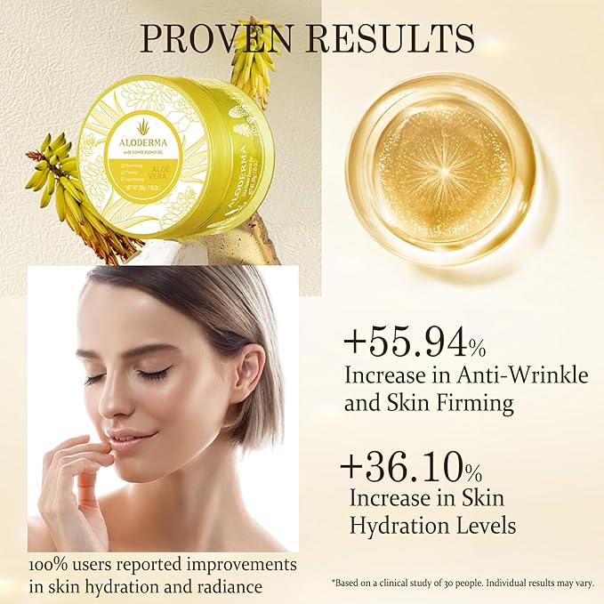 Aloderma Age-Defying Aloe Flower Essence Gel with 24K Gold Leaf, Made within 12 Hours of Harvest - Luxurious Aloe Gel with Allantoin & Hyaluronic Acid for a Shimmering, Youthful Complexion, 7oz 3-Pack-Velvo Beauty