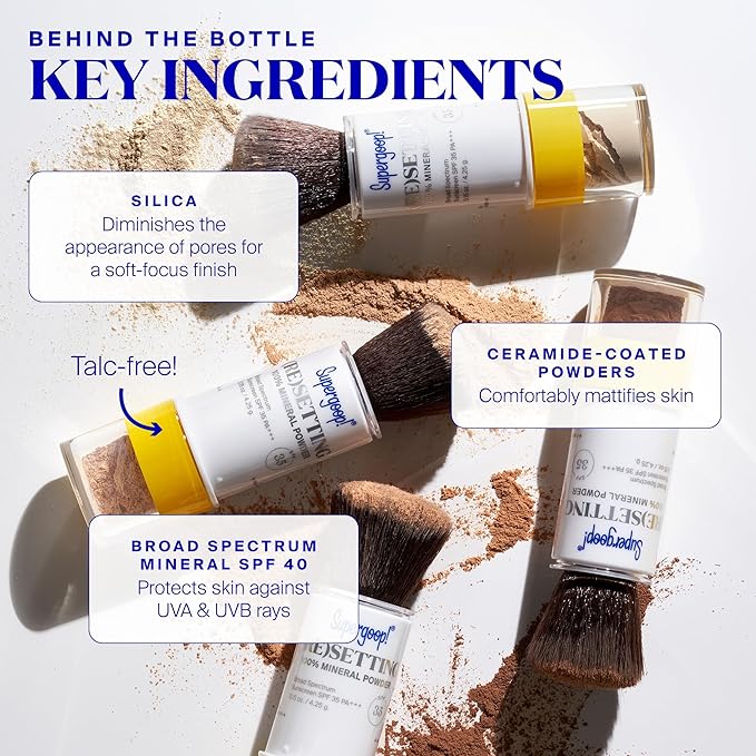 Supergoop! (Re) setting Mineral Powder, Light - 0.15 oz - Makeup Setting Powder + Broad Spectrum SPF 35 PA+++ Sunscreen - With Ceramides, Olive Glycerides & Coated Silica Spheres-Velvo Beauty