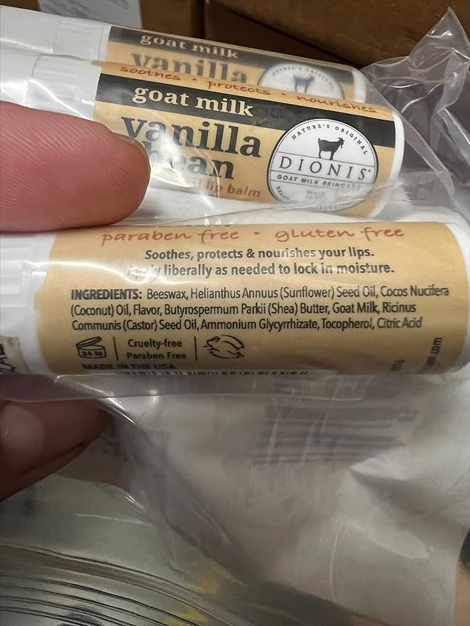 Dionis Goat Milk Skincare Vanilla Bean Holiday Lip Balm Gift Set - Beeswax, Shea Butter & Coconut Oil Lip Care Products Made in The USA - Cruelty Free Lip Moisturizer For Chapped Lips, 0.28oz 3 Pack-Velvo Beauty