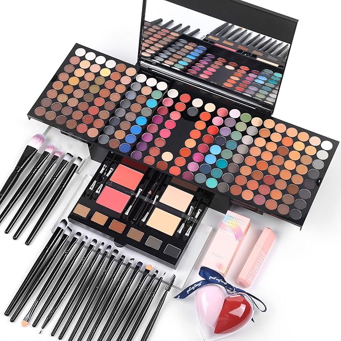 Makeup Gift Sets For Women - 190 Colors Makeup Palette Include Eyeshadow, Blushes, Eyebrow Powder,Eye Pencil,Mirror+20Pcs Makeup Brushes+Eyeshadow Primer+2Pcs Sponge Puff Make Up Set (Makeup Set A)-Velvo Beauty