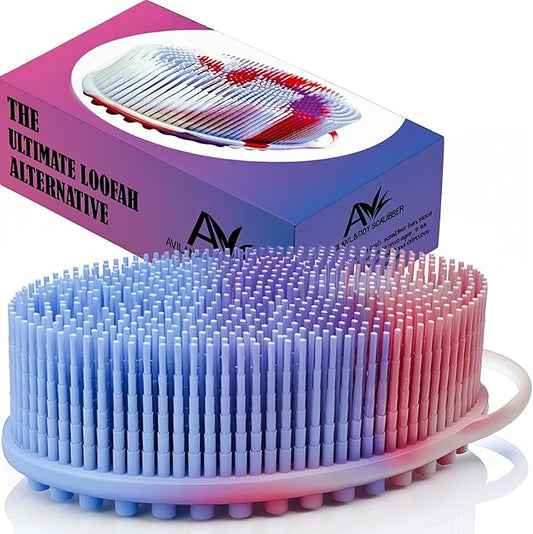 Avilana Silicone Body Scrubber – Gentle Shower Brush & Loofah Alternative- Food Grade & Lab Tested – Fast-Drying, Hygienic, BPA-Free Silicone Body Gentle Exfoliator (Marbled, Massage)-Velvo Beauty