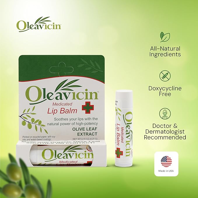 Natural Lip Balm by Oleavicin | Dry Lip Relief | Patented Moisturizing Formula for Chapped Lips | Organic Olive Leaf Extract-Velvo Beauty