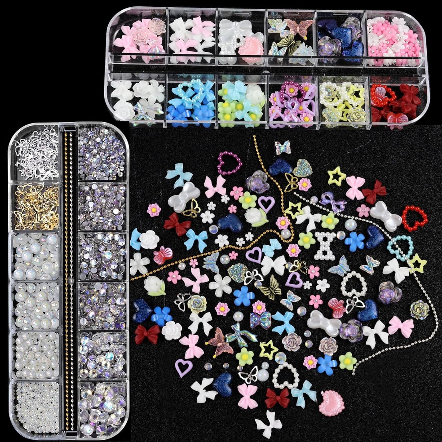 Nail Art Charms Flatback Nail Pearls Rhinestones with Rhinestones Glue Gel Flower Butterfly Nails Gems Supplies Accessories Clear Rhinestone for Women Nails Design Decoration-Velvo Beauty