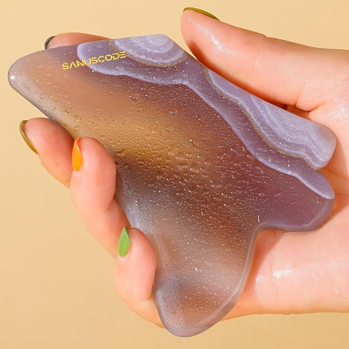 Gua Sha Stone, Gua Sha Facial Tools, Authentic Agate Stone Guasha Tool for Face Massager, Facial Sculpting Lifting Shaper, Genuine Agate Stone Patent Design-Velvo Beauty
