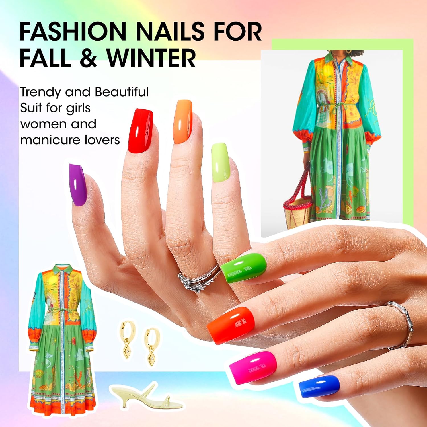 GELLEN Bright Neon Nail Polish Set, Quick Air Dry Regular Nail Polish Vibrant Rainbow 12 Colors Set for Fingernail Toe Nails Salon Home, Hema Free, Non-toxic, Red Pink Blue Green Purple Orange Yellow-Velvo Beauty