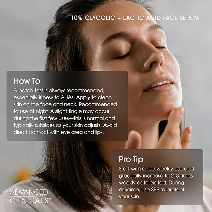Advanced Clinicals Exfoliating 10% Glycolic Acid Serum For Face + Lactic Acid | Facial Exfoliant AHA + Salicylic Acid Serum To Improve Look Of Large Pores, Uneven Skin Tone, & Dark Spots, 1.75 FL Oz-Velvo Beauty
