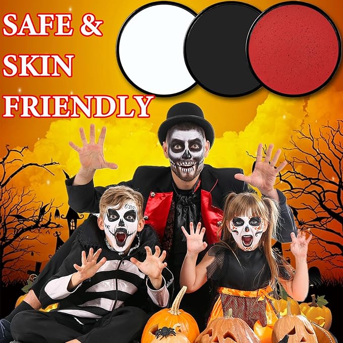 3 Pcs Halloween Face Paint Special Effects Makeup Kit,Water-based Black White Red Face Body Paint,Clown Cosplay SFX Joker Zombie White Makeup Professional Face Painting Kit for Adult-Velvo Beauty