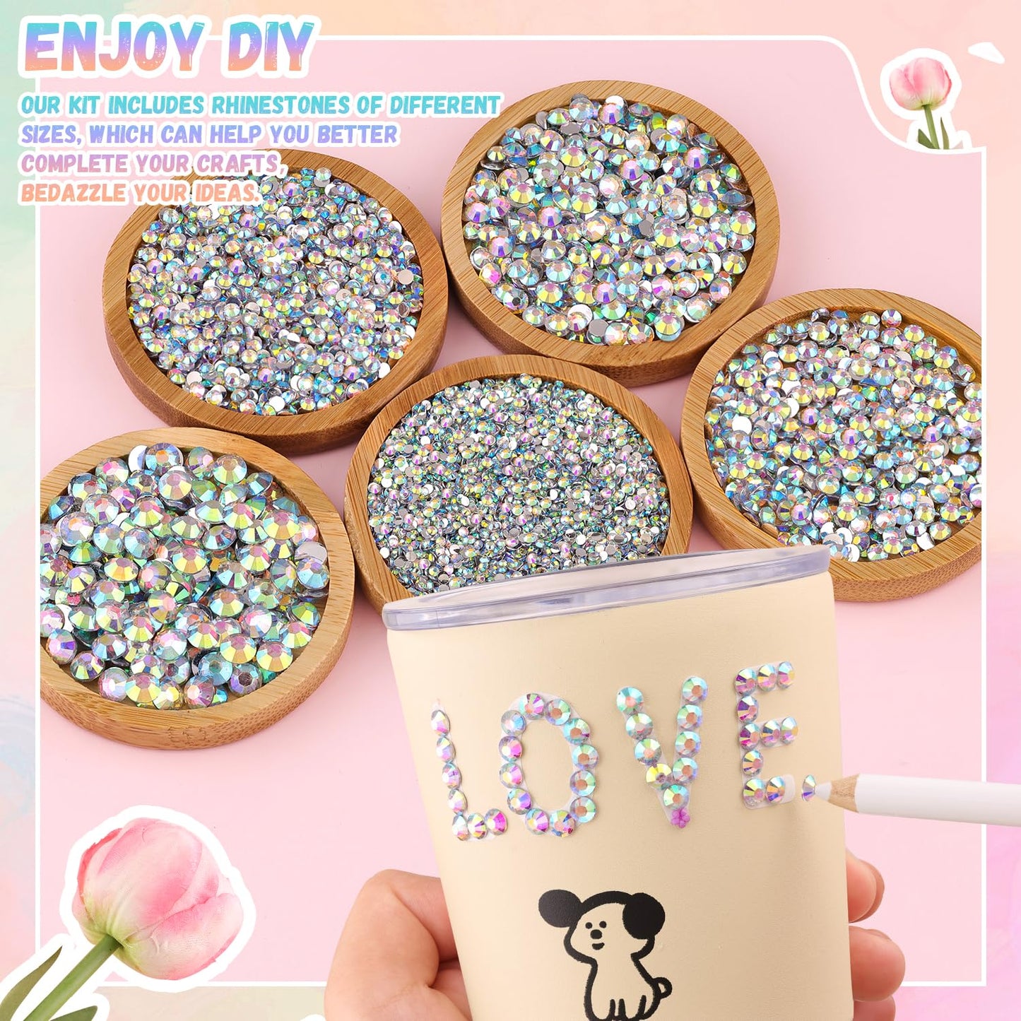 30000Pcs Resin AB Rhinestones for Bedazzling Crafting with b7000 Jewelry Glue, Bulk Flatback Gems Bedazzler Kit for Crafts Clothes Shoes Fabric Nail Diamond Art, Assorted Size 2/3/4/5/6mm-Velvo Beauty