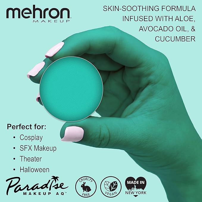 Mehron Makeup Paradise Makeup AQ Refill Size | Stage & Screen, Face & Body Painting, Beauty, Cosplay, and Halloween | Water Activated Face Paint, Body Paint, Cosplay Makeup .25 oz (7 ml) (Teal)-Velvo Beauty